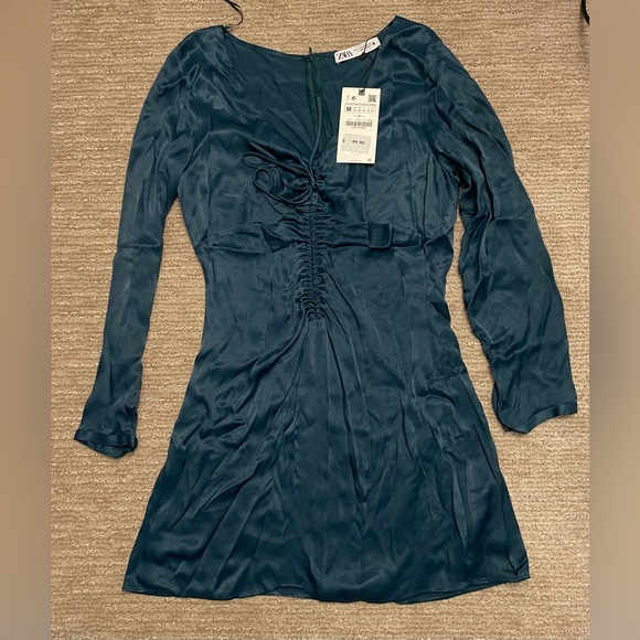 Zara Satin Effect Cut Out Dress in Duck Green - Size M - Picture 1 of 6